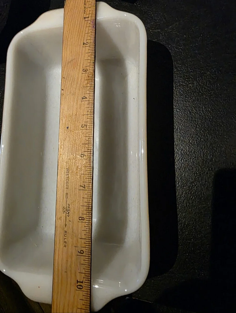 White / Peach Fire King Ceramic Loaf Dish -